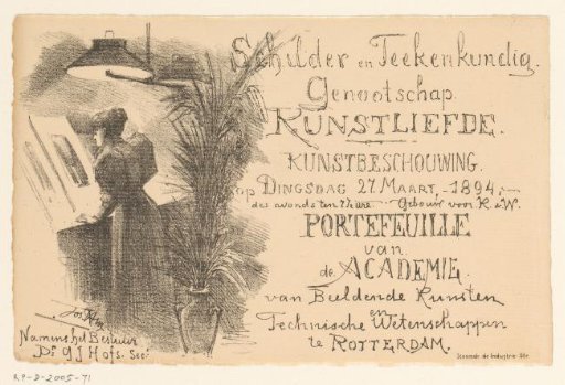 Invitation of the Painter and Drawing Society "Kunstliefde" for an art viewing, 27 March 1894