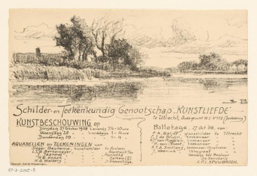 Invitation of the Painters' and Draftsmen's Society "Kunstliefde" for an art viewing, 27-29 October 1908