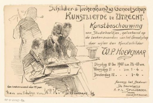 Invitation of the Painter and Drawing Society "Kunstliefde" for an art viewing, 10-12 December 1907