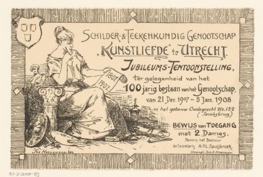 Invitation of the Painter and Drawing Society "Kunstliefde" for the jubilee exhibition celebrating the 100th anniversary of the society, 21 December 1907 - 5 January 1908