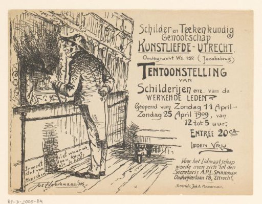 Invitation of the Painter and Drawing Society "Kunstliefde" for an exhibition of paintings by working members, 11-25 April 1909
