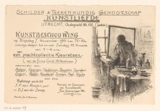 Invitation of the Painter and Drawing Society "Kunstliefde" for an art viewing, 7 November 1911