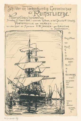 Invitation of the Painter and Drawing Society "Kunstliefde" for an art viewing, 27 March 1900