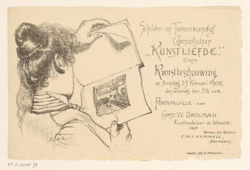 Invitation of the Painter and Drawing Society "Kunstliefde" for an art viewing, 25 January 1902
