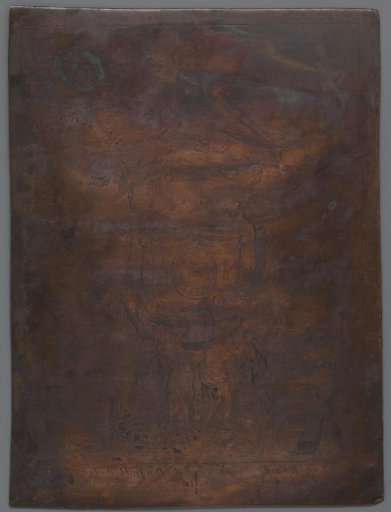 Copper plate with the pulpit of St. Gudule in Brussels