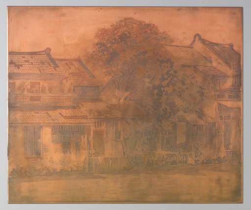 Batavia. Houses along the canal with trees in between