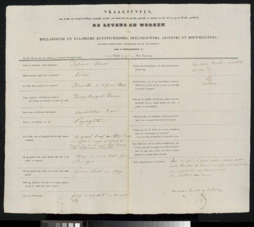 Questionnaire filled out by Edouard Delvaux