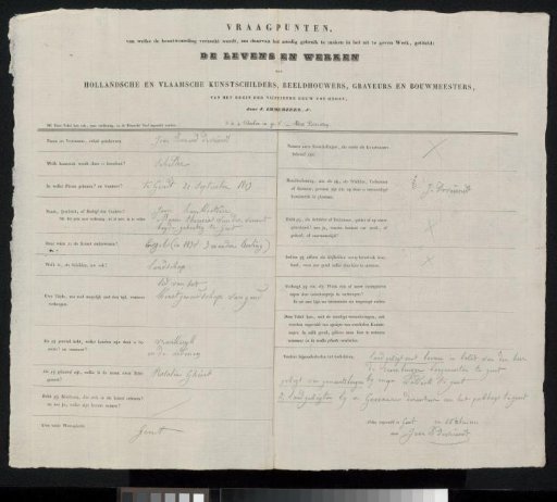 Questionnaire filled out by Jean Bernard De Vriendt