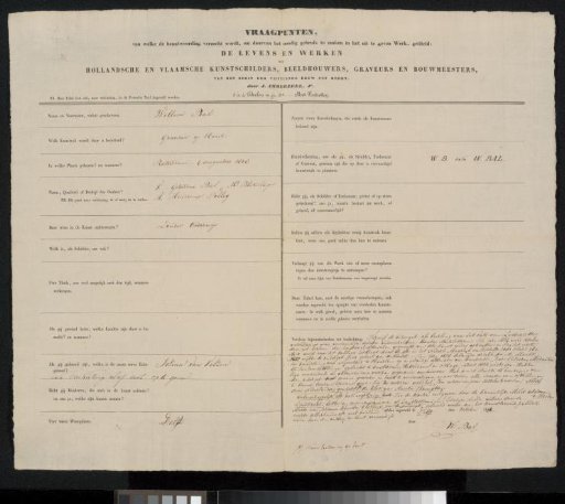 Questionnaire filled out by Willem Bal