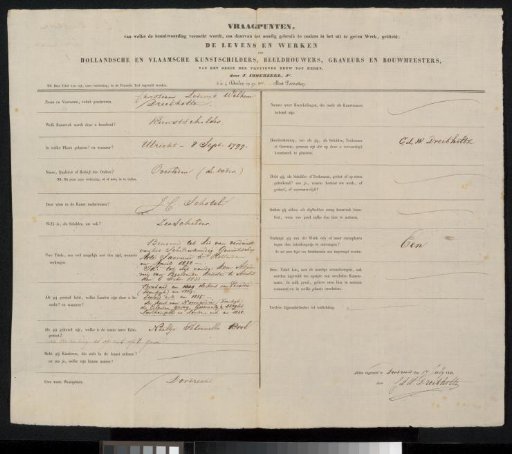 Questionnaire filled out by Christiaan Lodewijk Willem Dreibholtz