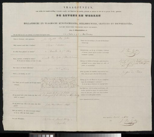 Questionnaire filled out by Jean Baptiste Van Eycken (1809-1853)
