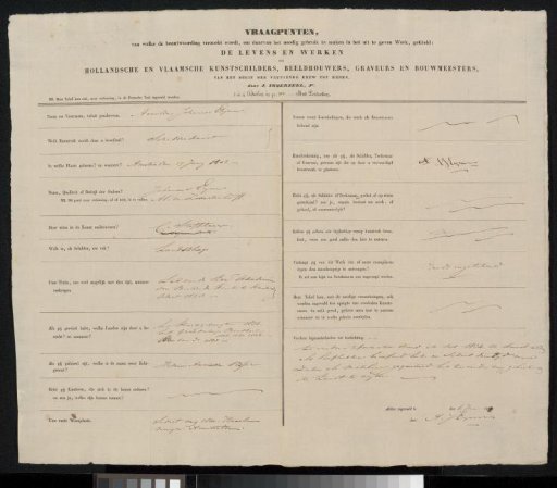 Questionnaire filled out by Arnoldus Johannes Eymer