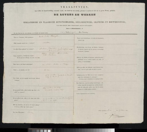 Questionnaire filled out by Jules Victor Genisson