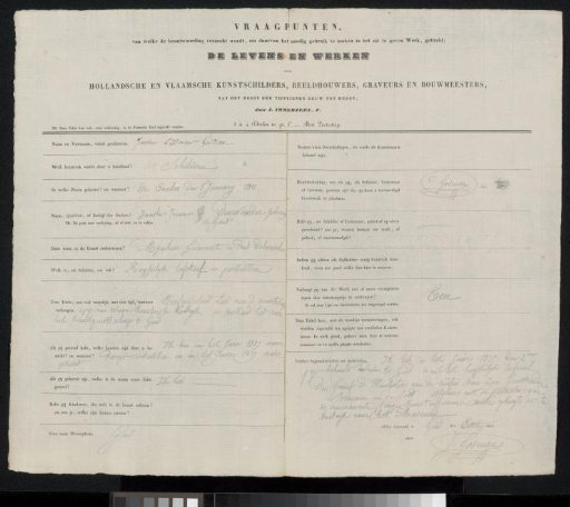 Questionnaire filled out by Jacobus Ludovicus Godinau