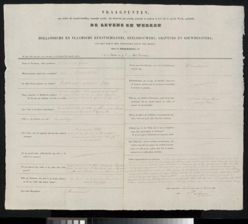 Questionnaire filled out by Pieter de Goeje