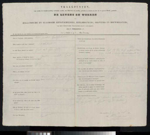 Questionnaire filled out by Pierre Jacques Goetghebuer