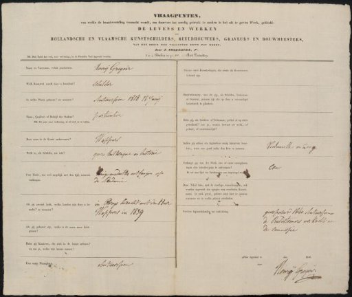 Questionnaire filled out by Henri Grégoir