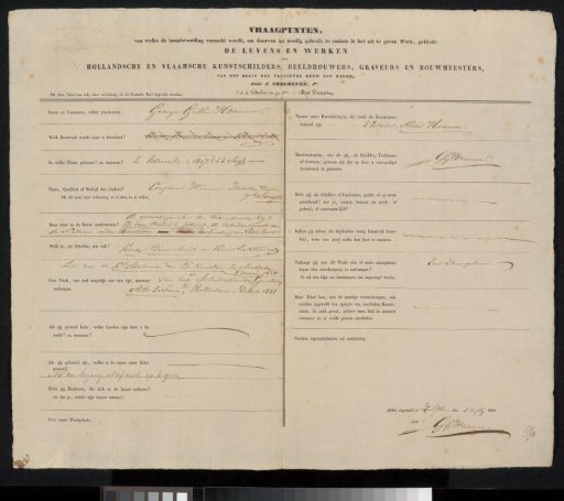 Questionnaire filled out by George Gillis Haanen