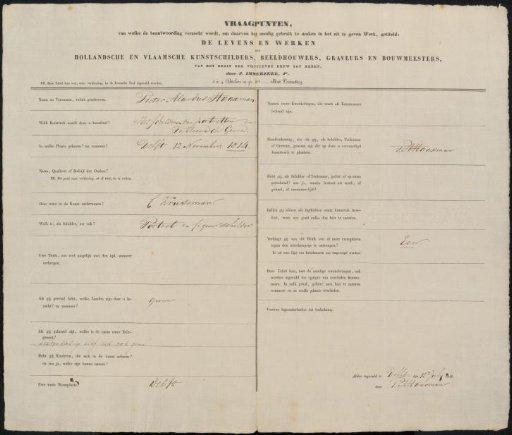 Questionnaire filled out by Pieter Alardus Haaxman