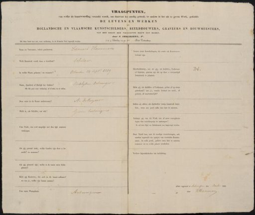 Questionnaire filled out by Edouard Hamman