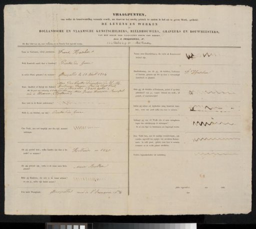 Questionnaire Filled Out by François Joseph Corneille Haseleer