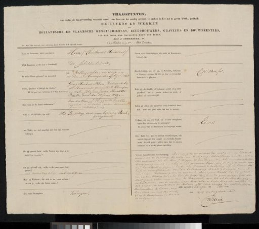 Questionnaire Filled Out by Christianus Hendricus Hein