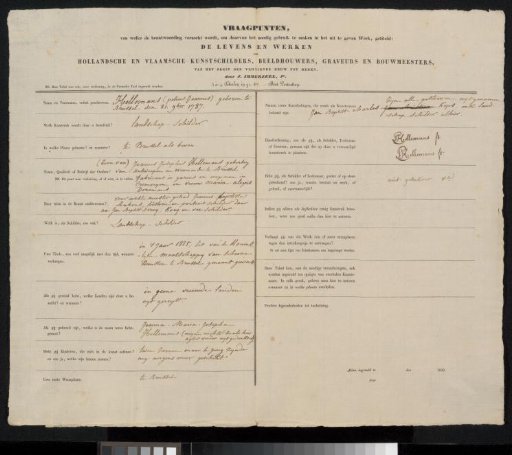 Questionnaire Filled Out by Pierre Jean Hellemans