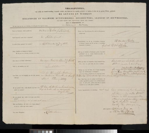 Questionnaire filled out by Hendrik van den Helm
