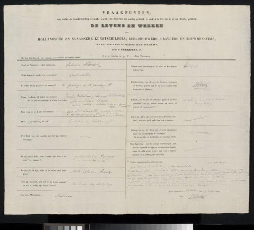 Questionnaire filled out by Johannes Hilverdink