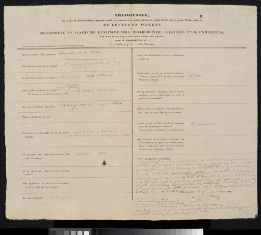 Questionnaire filled out by Cornelis Petrus 't Hoen