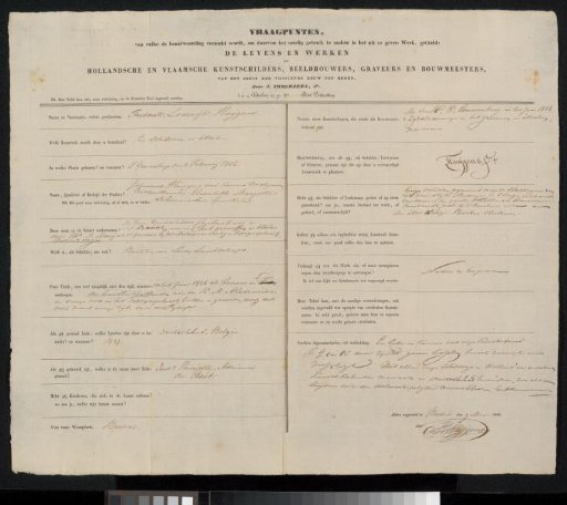 Questionnaire filled out by Frederik Lodewijk Huygens