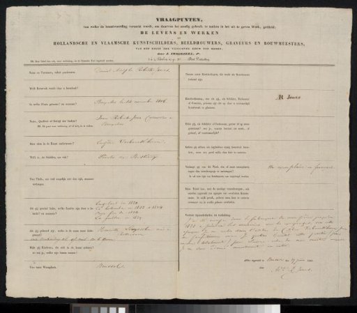Questionnaire Filled Out by Daniel Adolphe Robert Jones