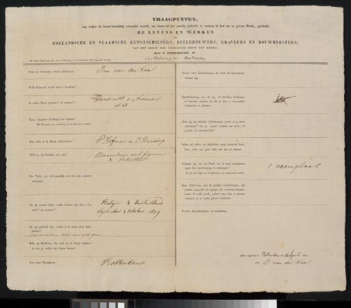 Questionnaire filled out by Jan van der Kaa