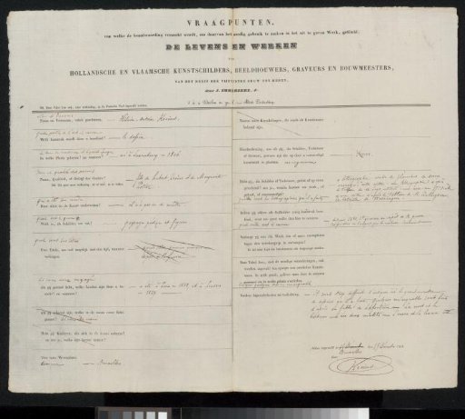Questionnaire filled in by Hilaire Antoine Kreins