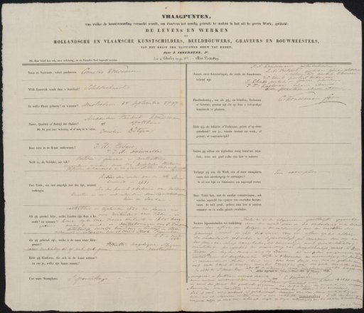 Questionnaire filled in by Cornelis Kruseman