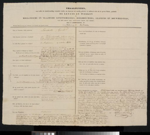 Questionnaire filled out by Gerrit Lamberts