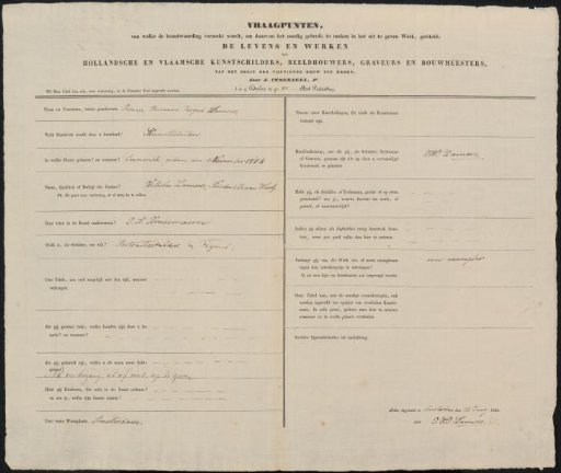Questionnaire filled out by Johann Herman Joseph Lamers