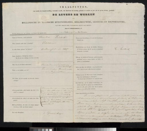 Questionnaire filled out by Charles Leickert