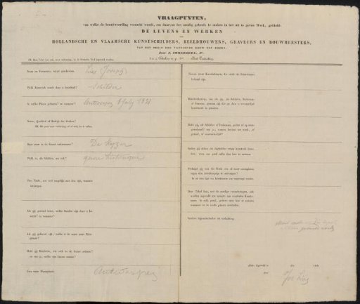 Questionnaire filled out by Joseph Lies