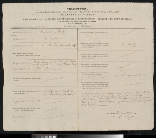 Questionnaire filled out by Cornelis Lieste