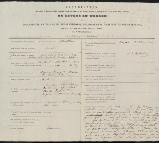 Questionnaire filled out by Lambert Mathieu