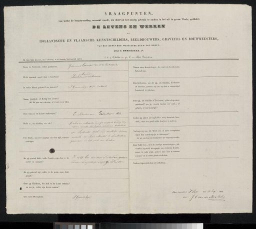 Questionnaire Filled Out by Johannes Carolus van der Meer Mohr
