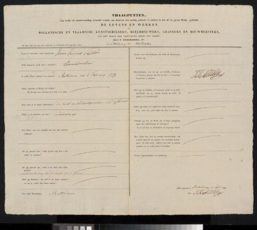 Questionnaire Filled Out by Johannes Henderikus Morriën