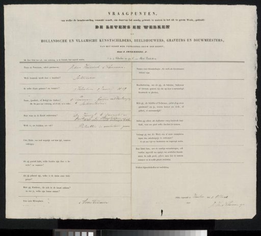 Questionnaire Filled Out by Johan Henrich Neuman