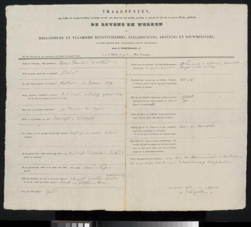 Questionnaire Filled Out by Pierre François De Noter