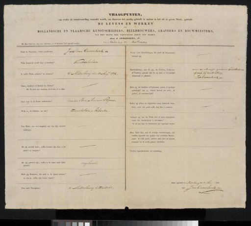 Questionnaire filled out by Jan van Ouwerkerk
