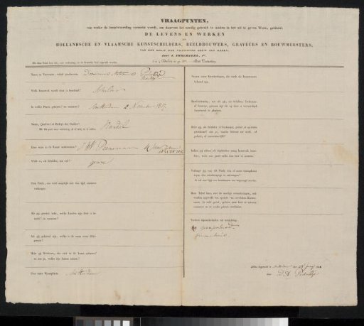 Questionnaire filled out by Dominicus Anthonius Paduzzi