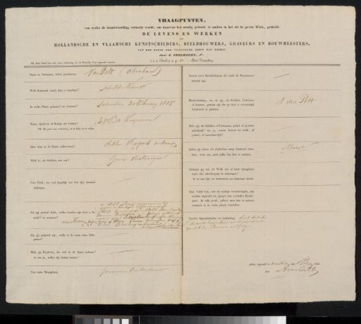 Questionnaire filled out by Abraham van Pelt