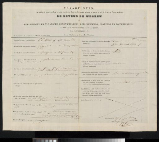 Questionnaire filled in by Pieter Franciscus Peters (I)