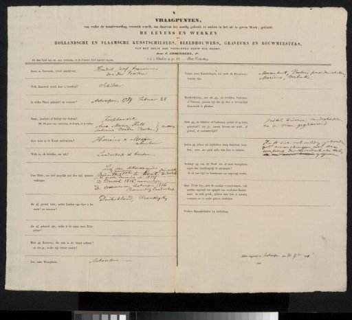 Questionnaire filled out by Hendrik Jozef Franciscus van der Poorten